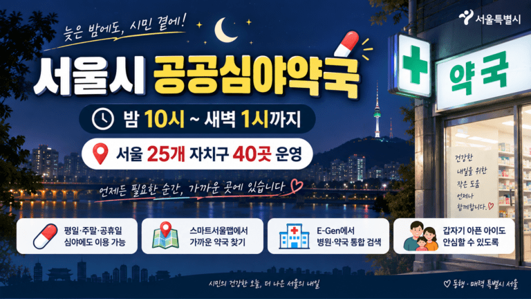 [건부기] 서울시 공공심야약국 40곳 총정리｜25개 자치구 위치·전화번호·운영시간