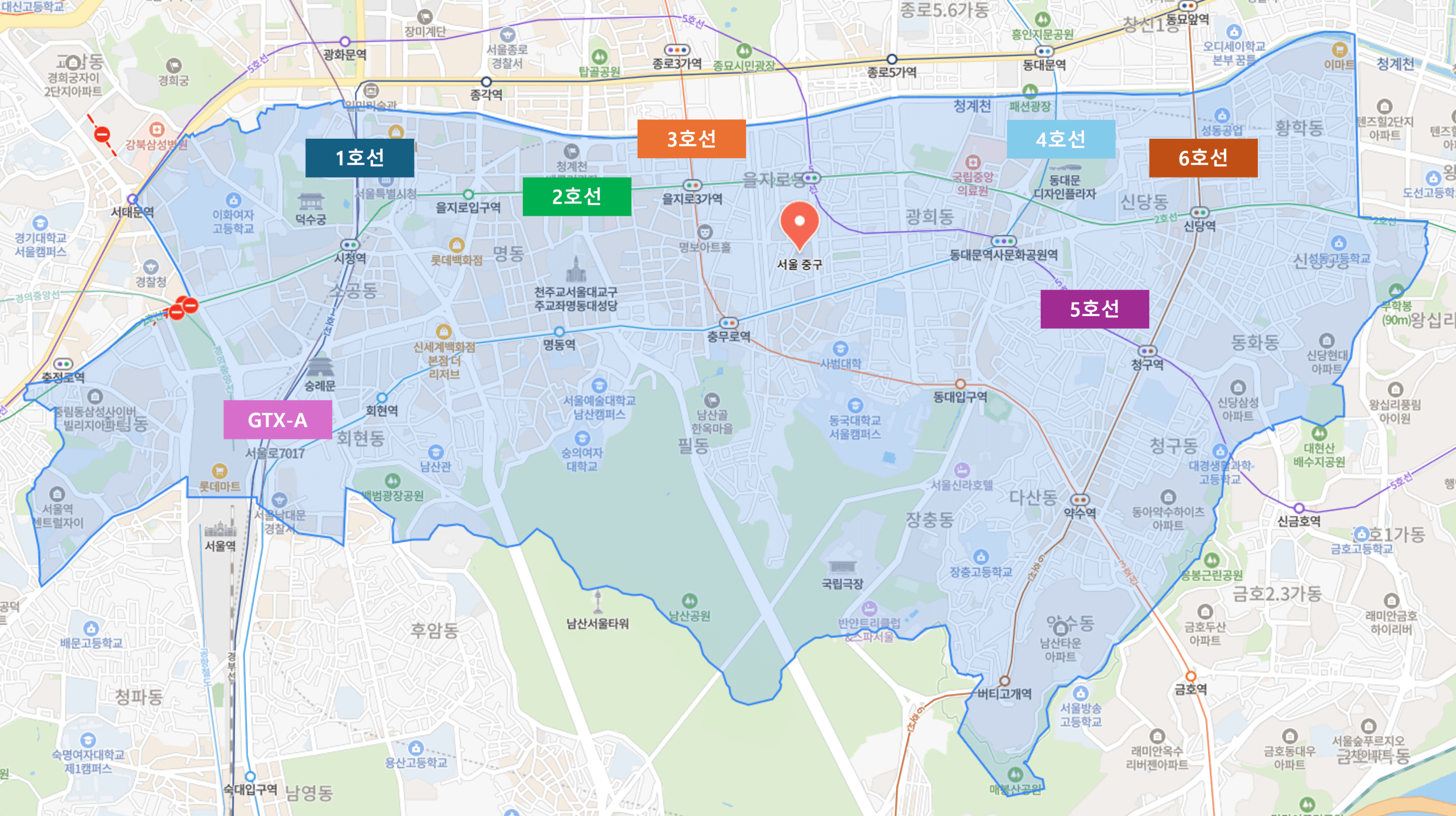 중구 종합 교통 지하철 노선도